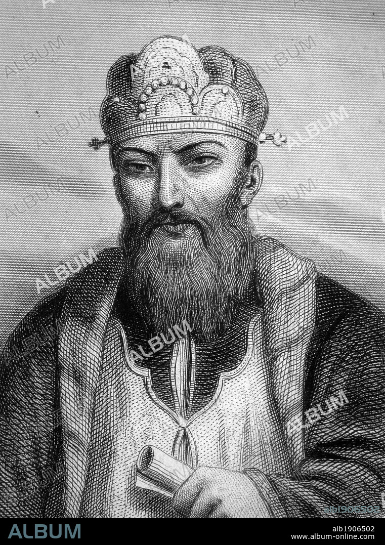 Confucio (551-479 a.C.), pensador chino, fundador de la doctrina confucionista. Grabado de 1850.