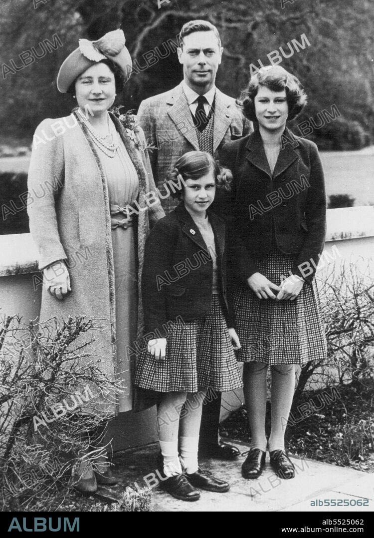 Princess Elizabeth Celebrates Her Fourteenth Birthday -- Their Majesties with Princess Elizabeth and Princes Margaret Rose, at Windsor Castle today. Princess Elizabeth will become fourteen years-of-age tomorrow April 21st 1940. The celebration party was held at Windsor Castle today. April 20, 1940.
