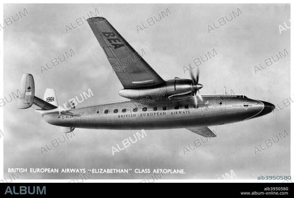 British European Airways 'Elizabethan' class aeroplane, 20th century. The BEA Elizabethan plane was buit in 1949 by the English and regularly flew rich people to and from Germany.
