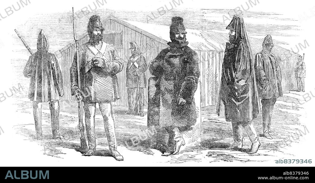 Winter Clothing for the British Troops in the Crimea, 1854. 'To protect our troops from the rigour of the Crimean winter, a variety of new provision has been made in the clothing, with almost unexampled rapidity...The head dress, or cap, is composed of sealskin, shaped after the fashion of those worn by the Arctic Region explorers, and made to be almost round the entire head. The cap to be worn by the officers is composed of fine brown fur, " helmet shape," and lined with brown silk...The officer's coat, or cloak, is made in the military style, and is composed of richly-finished fur...Officers and men will alike wear very strong overalls, to be composed of cow hide...We may confidently anticipate the winter clothing will be a great boon to our gallant troops'. From "Illustrated London News", 1854.