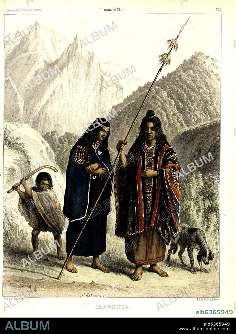 CLAUDIO GAY. ARAUCANOS EN ATLAS DE LA HISTORIA FISICA Y POLITICA DE CHILE, 1854.