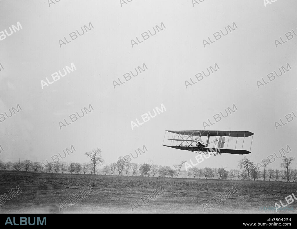 Wilbur in Flyer II. The Flyer II was the second powered aircraft built by Wilbur and Orville Wright, in 1904. The design of the Flyer II was very similar to the original 1903 Flyer, but with a slightly more powerful engine and construction using white pine instead of the spruce. The Wrights tested the new aircraft at Huffman Prairie, a cow pasture outside of Dayton, Ohio, 1904. Orville Wright (1871-1948) and his brother Wilbur (1867-1912), were two Americans credited with inventing and building the world's first successful airplane and making the first controlled, powered and sustained heavier-than-air human flight, on December 17, 1903. In the two years afterward, the brothers developed their flying machine into the first practical fixed-wing aircraft. Although not the first to build and fly experimental aircraft, the Wright brothers were the first to invent aircraft controls that made fixed-wing powered flight possible. Neither brother married. Wilbur once quipped that he "did not have time for both a wife and an airplane." He became ill on a business trip to Boston in April 1912 and was diagnosed with typhoid fever. He lingered in and out of consciousness for several weeks until he died, at age 45. Orville died in 1948, after his second heart attack, having lived from the horse-and-buggy age to the dawn of supersonic flight.