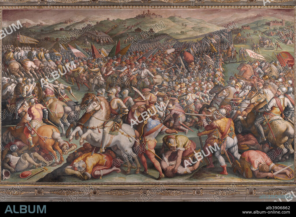 GIORGIO VASARI. The battle of Marciano in Val di Chiana. Date/Period: 1570 - 1571. Painting. Fresco. Height: 760 mm (29.92 in); Width: 1,300 mm (51.18 in).