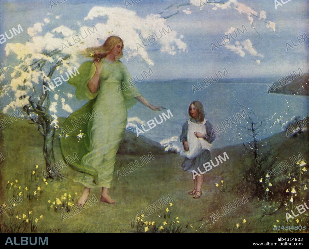 'A Vision of Spring', 1902, (1936). by Thomas Millie Dow (1848-1919). Oil on canvas. Held at Manchester Art Gallery. From "Bibby's Annual 1936", edited by Joseph Bibby. [J. Bibby & Sons, Ltd., Liverpool, 1936].