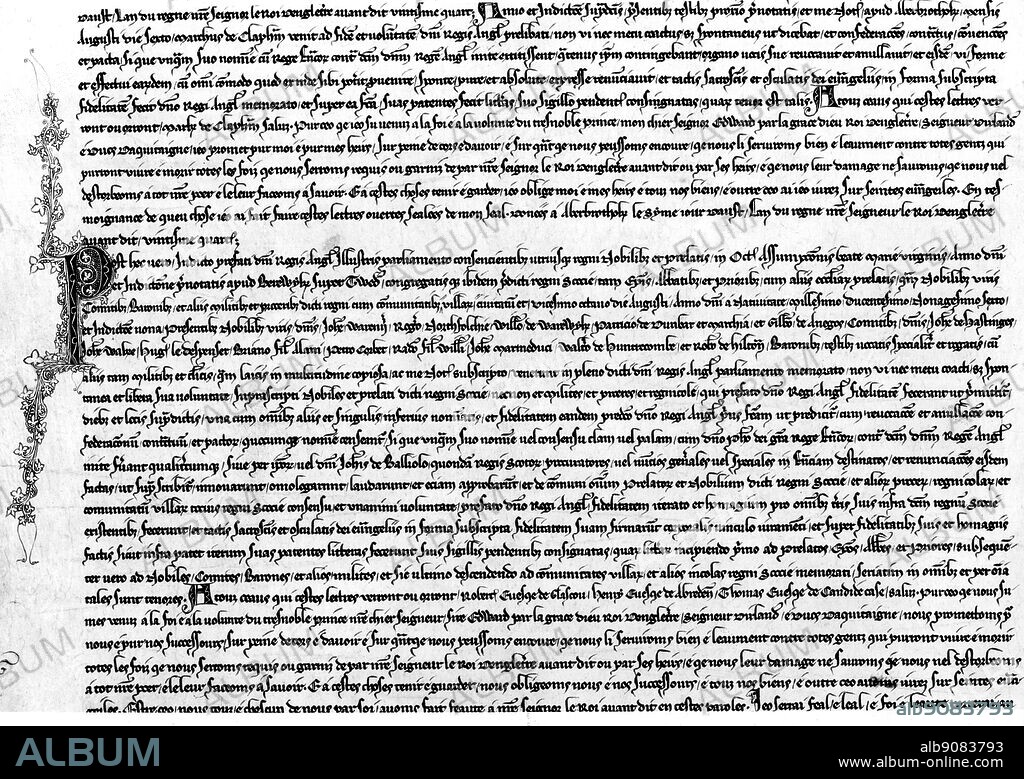 Part of the text of the Ragman Rolls shows among others the name of John Balliol. Two thousand Scots put their seal to this document, swearing fealty to Edward I 1296.