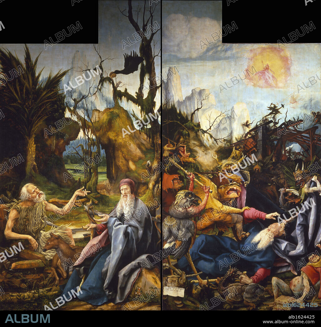 MATTHIAS GRÜNEWALD. Isenheim Altarpiece with The Temptation of Saint Anthony by Matthias Grunewald,  Circa 1510,  (Circa 1480-1528),  France,  Colmar,  Musee Unterlinden.