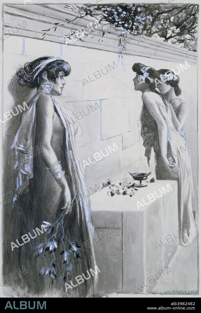 ANTOINE CALBET. 'Aphrodite', 1896. French painter and watercolorist, made a name as an illustrator, notably of 'L'Aphrodite' by Louys and 'La Pecheresse' and 'La Sandale ailee' by Regnier.