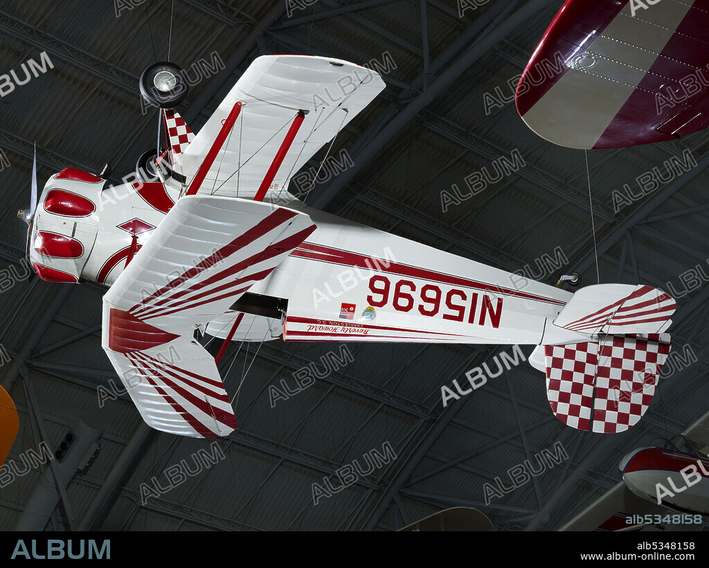 BUCKER FLUGZEUGBAU. N15696. Single-engine aerobatic and military trainer biplane. Warner Scarab engine, 185 hp. Flown by Alex Papana, Mike Murphy, and Bevo Howard. The Bücker Jungmeister dominated the aerobatic scene in Europe and the United States from the mid-1930s through the 1940s. Introduced in 1935 by Carl Bücker as a single-seat version of the Bü 131 A Jungmann, a two-place advanced aerobatic trainer, the Jungmeister became a favorite of European flying clubs. Romanian pilot Alex Papana brought this Jungmeister to the United States crated in the airship Hindenburg and flew it at the 1937 Cleveland Air Races. Mike Murphy reregistered the airplane as his own and flew it to win the 1938 and '40 American Aerobatic Championships. Beverly "Bevo" Howard then bought it and won the '46 and '47 championships. Howard was killed in an accident in this airplane in 1971, but his estate restored the Jungmeister and donated it to the Smithsonian in 1973.