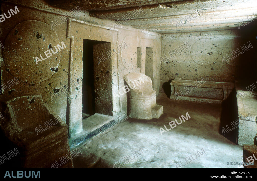 Entrance to a tomb in an Etruscan necropolis, Cerveteri, (Caere) Italy, c7th-6th century BC. The term necropolis literally means 'city of the dead'.