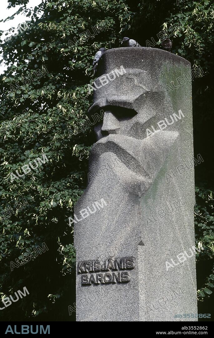 LEA DAVIDOVA-MEDENE. Krisjanis Barons (1835-1923). Latvian writer. Monument in the Vermane Garden. Riga. Latvia.