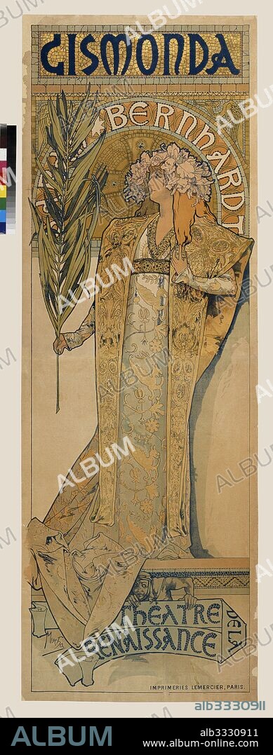 ALPHONSE MUCHA. Poster for the theatre play Gismonda by V. Sardou  (Upper part).