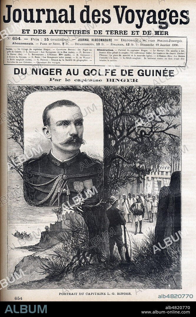 Du Niger au golge de Guinee par le capitaine Louis-Gustave BINGER (1856-1936). Illustration de Gustave FRAIPONT (1849-1923) pour le Journal des Voyages du 19 janvier 1890. Credit : Collection Jonas/Kharbine-Tapabor.