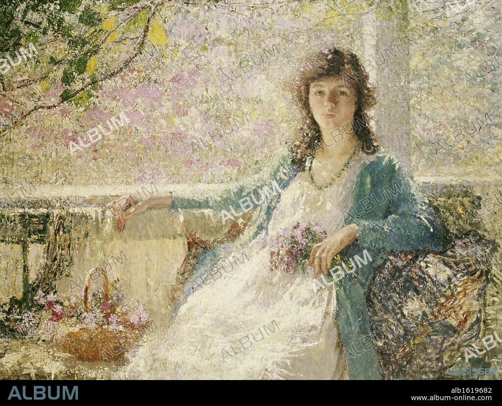 Holding Fresh Flowers by Helen Maria Turner, oil on canvas, 1858-1958, USA, Pennsylvania, Philadelphia, David David Gallery.
