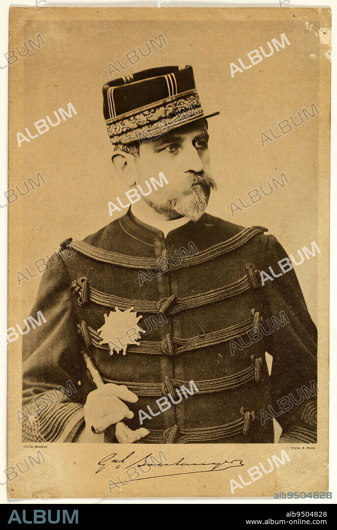 Portrait of General Boulanger, Georges Ernest, (1837-1891), Benque, Wilhelm, Photographer, Photography, Graphic arts, Photography, Albumen paper print, Dimensions - Work: Height: 14.2 cm, Width: 10 cm, Dimensions: Height: 16.5 cm, Width: 10.8 cm.