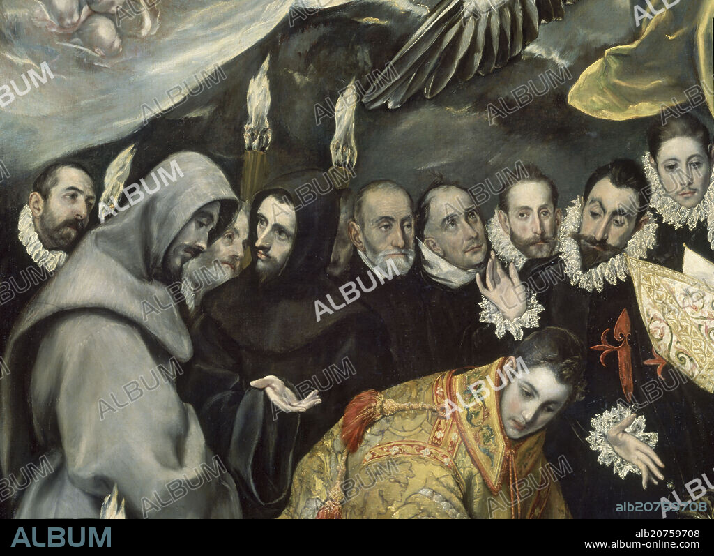 EL GRECO. EL ENTIERRO DEL CONDE ORGAZ - DETALLE DE LOS FRAILES CONVERSANDO JUNTO A SAN ESTEBAN - 1586/1588 - O/L - MANIERISMO ESPAÑOL - Conj nº 282.
