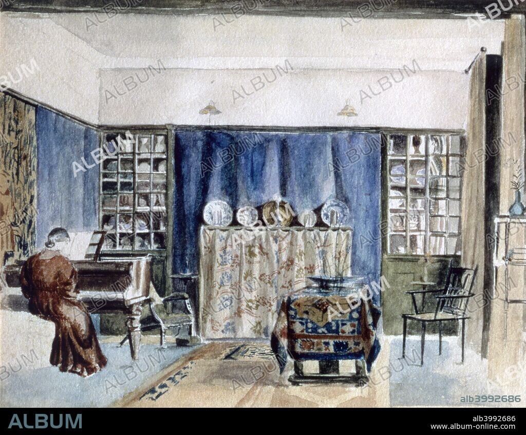 Interior of Kelmscott Manor, Oxfordshire, late 19th century. Kelmscott Manor was the home of William Morris, the leading figure of the Arts and Crafts Movement, between 1871 and 1896.