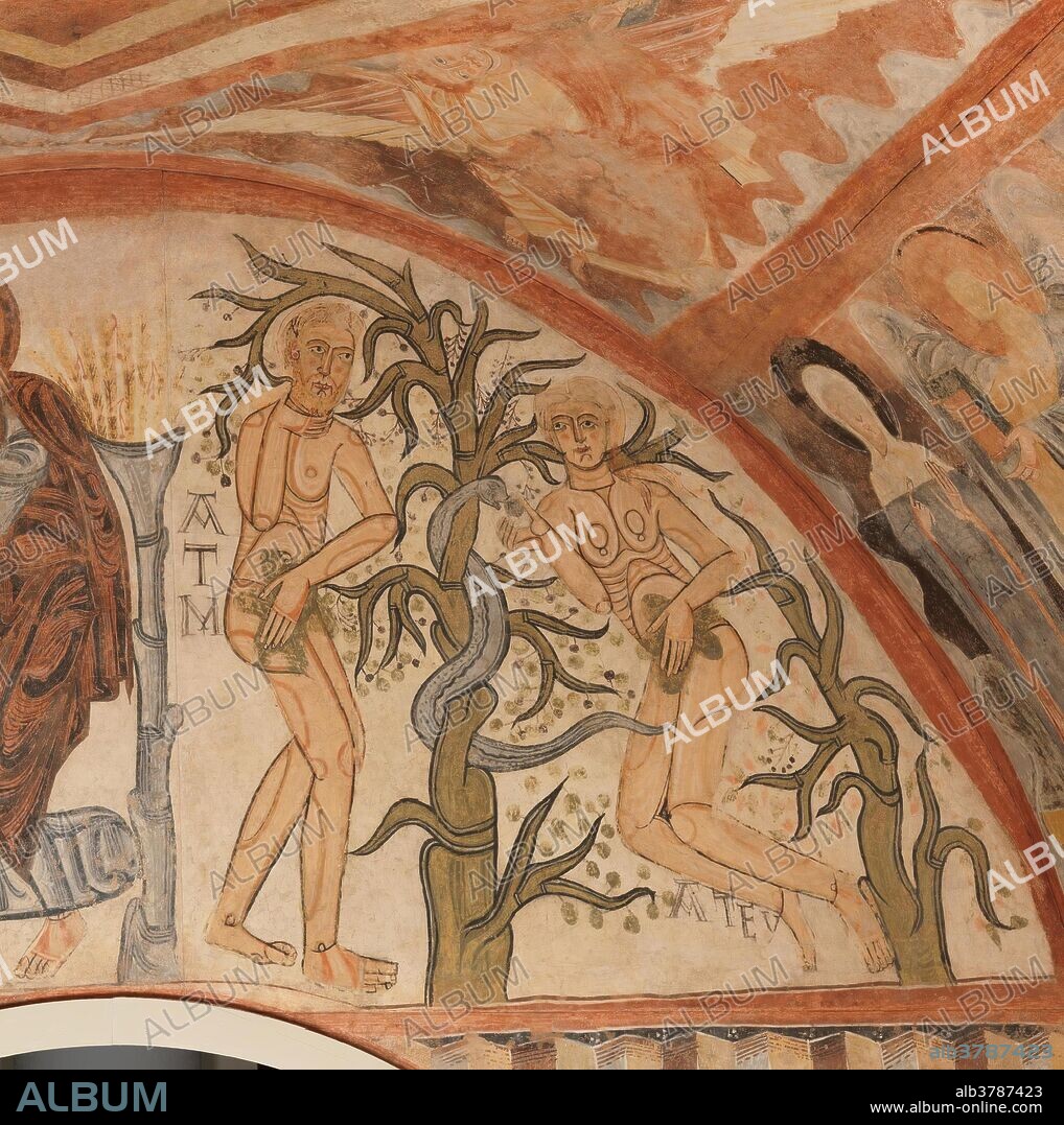 ANÓNIMO. Anónimo / 'El Pecado Original. Pintura mural de la ermita de la Vera Cruz de Maderuelo'. Siglo XII. Pintura al fresco sobre revestimiento mural trasladado a lienzo, 203 x 207 cm.