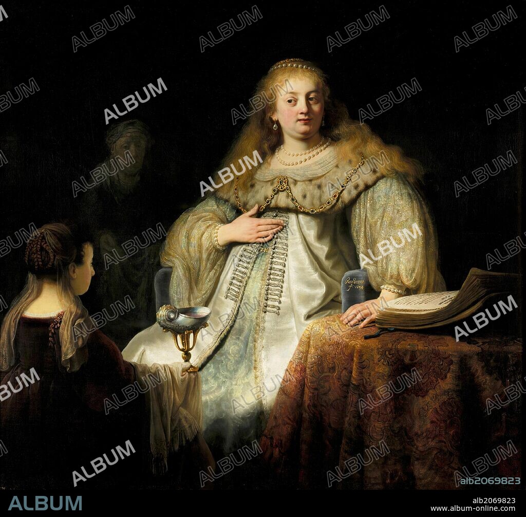 Rembrandt Harmensz van Rijn / 'Judit en el banquete de Holofernes', 1634, Escuela Holandesa, Óleo sobre Lienzo, 143 cm x 154,7 cm x 2,5 cm, P02132.