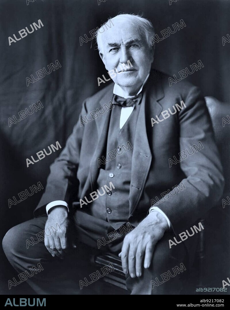 Thomas Alva Edison, 11 February 1847, 18 October 1931, a US inventor, electrical engineer and entrepreneur specialising in the field of electricity and electrical engineering, image from 1922, Historic, digitally restored reproduction of an original artwork from the period, exact original date unknown.