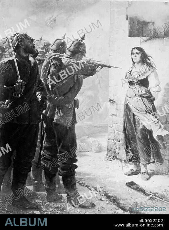 Geschichte Frankreich. Deutsch-Französischer Krieg 1870/71. Erschießung einer französischen Freischärlerin durch deutsche Soldaten. Druck nach Gemälde von Charles Louis Muller (1815-1892). Paris, Bibliothèque Nationale.