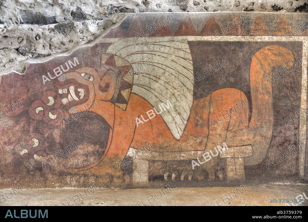 Wall Mural of Jaguar, Palace of Tetitla, Teotihuacan Archaeological Zone, UNESCO World Heritage Site, State of Mexico, Mexico, North America.