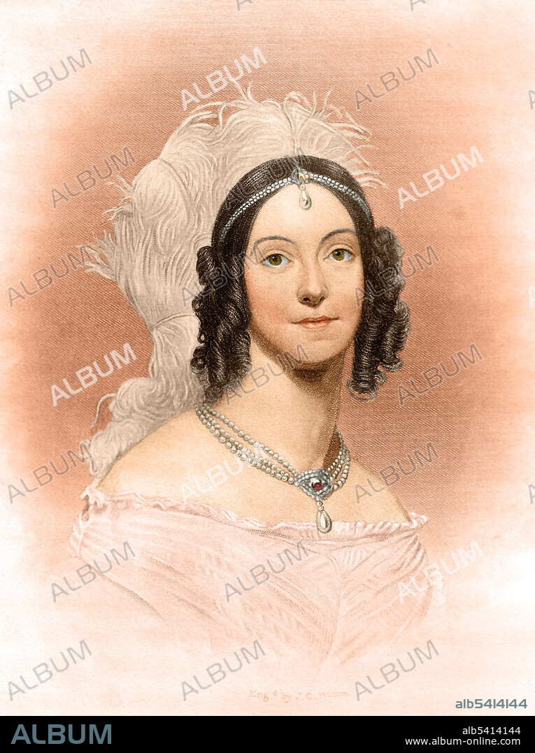 Sarah Angelica Singleton Van Buren (1818 - 1877) was the daughter-in-law of the 8th American President Martin Van Buren. Married to the President's son, Abraham, she assumed the post of First Lady because the president's wife, Hannah, had died and he remained unwed. Colorization of an engraving circa 1913.