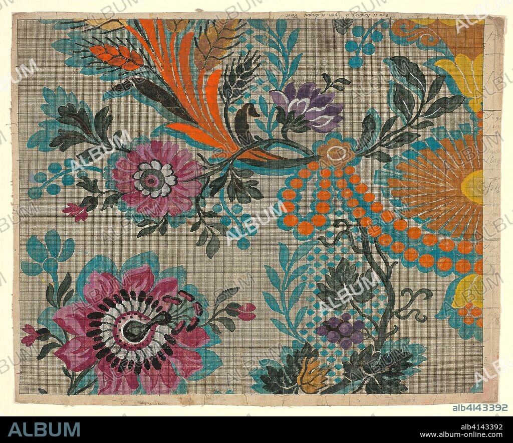 ROYANNET. Mise-en-carte (Point-paper). France, Lyon. Date: 1760-1790. Dimensions: 44.8 × 56.2 cm (17 5/8 × 22 1/8 in.). Ink and gouache on hand drawn graph paper. Origin: France.
