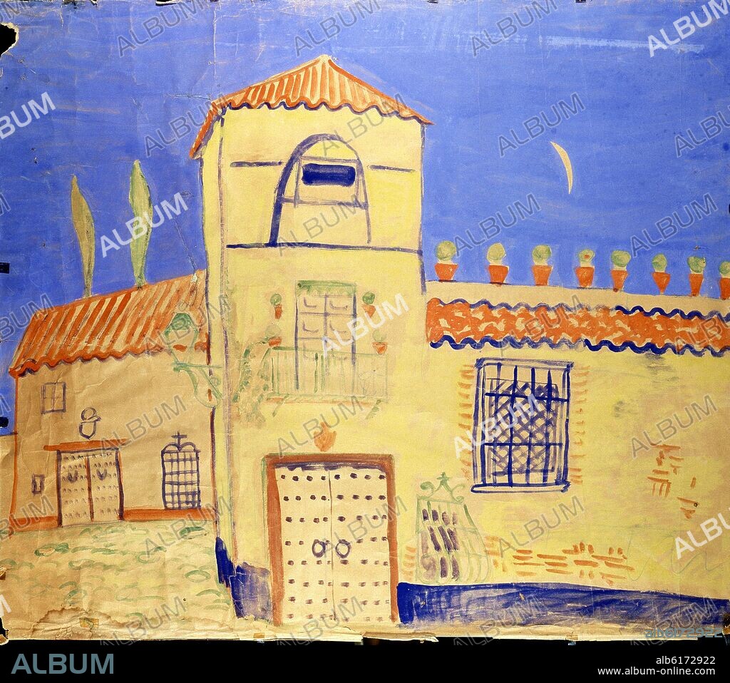FEDERICO GARCÍA LORCA. ACUARELA-FACHADA DE CASA.