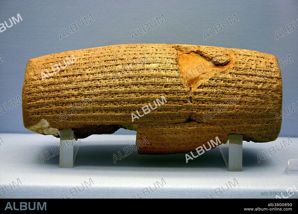 Cyrus Cylinder is a Babylonian clay document of the 6th century BC. On the cylinder is a written declaration in Akkadian cuneiform script. The text is in the name of the Achaemenid Persian king Cyrus the Great. The historical document is housed in the British Museum and is considered the 'first declaration of human rights'.