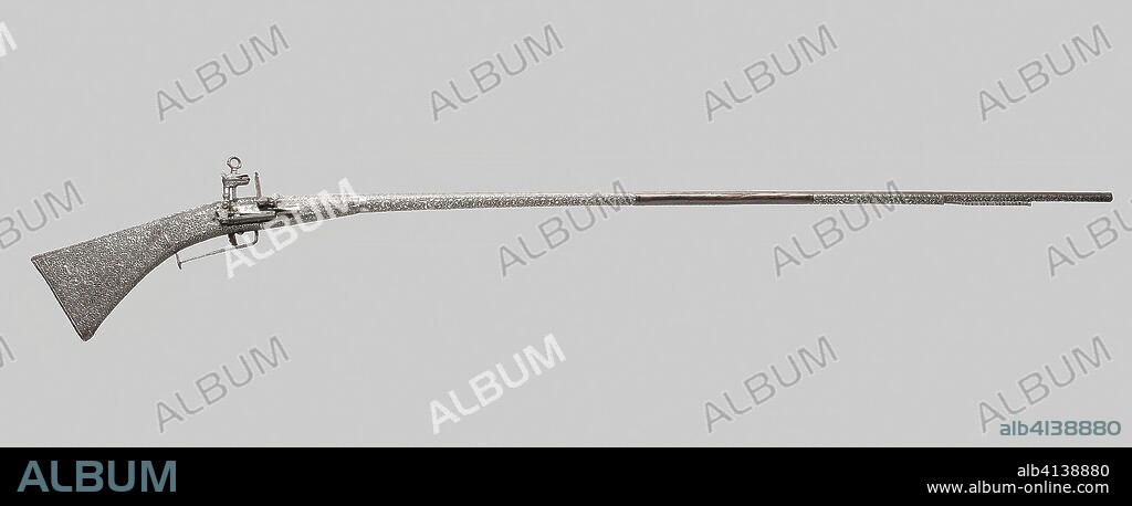 Flintlock Gun. Sardinian. Date: 1725. Dimensions: L. 165 cm (65 in.)
Barrel L. 132 cm (52 in.)
Caliber .40
Wt. 6 lb. 10 oz. Iron, wood, and steel. Origin: Sardinia.