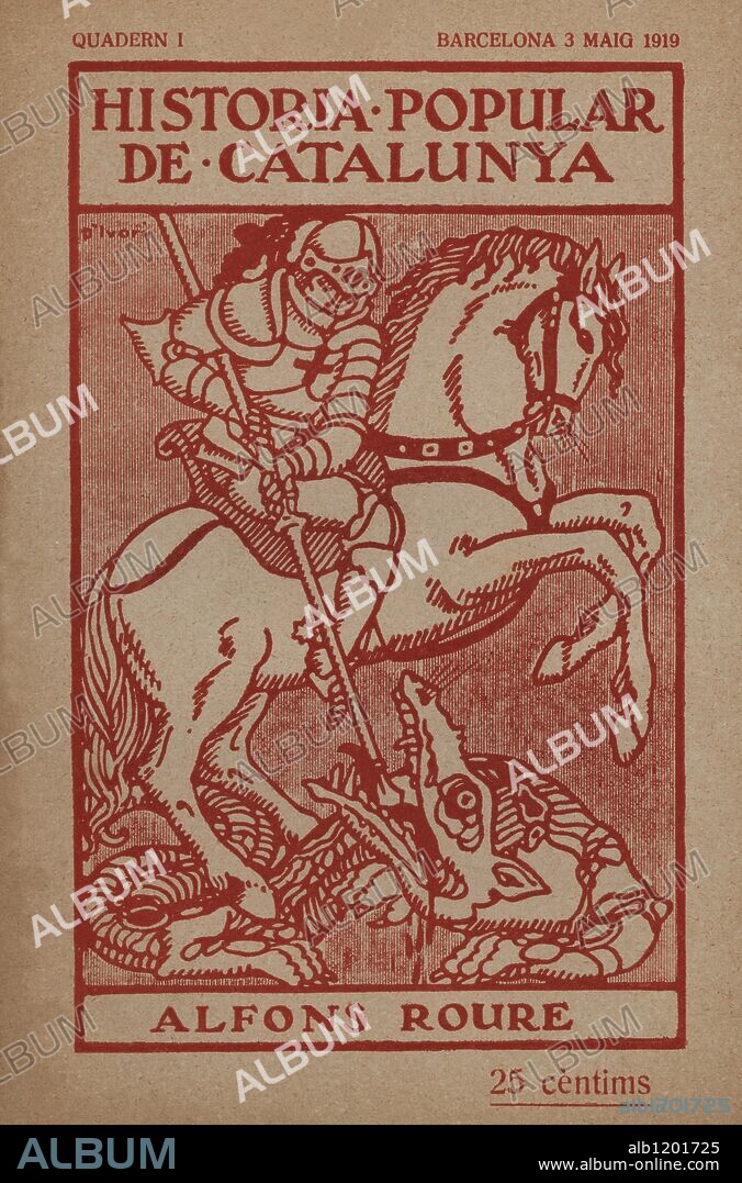 Portada del cuaderno ilustrado nº 1 del 3 de mayo de 1919 de la "Història Popular de Catalunya", de Alfons Roure, distribuido por la Librería Varia, de la calle Petritxol de Barcelona.