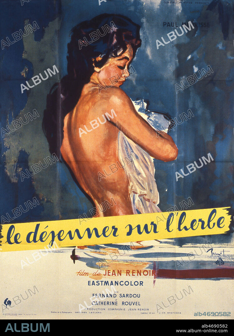 'Le dejeuner sur l'herbe' Affiche du film realise en 1959 par Jean RENOIR (1894-1979) avec Catherine ROUVEL (ne en 1939), Fernand SARDOU (ne en 1947). Illustration de BRENOT (1913-1998). ADAGP. Credit : Coll. Perron/KHARBINE-TAPABOR.