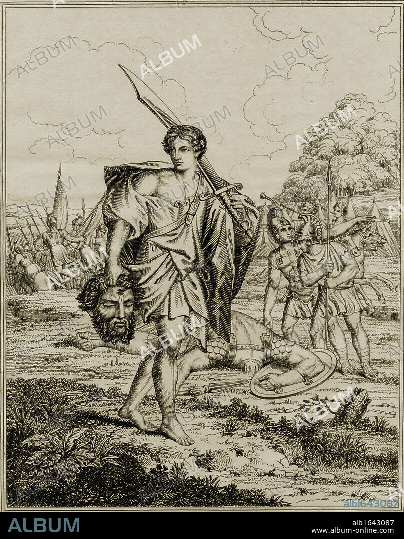 David with head of Goliath. 18th century print from a painting by Carlo Marratti, engraved by H. Moses. Published by the Society for promoting Christian Knowledge,May 1815.