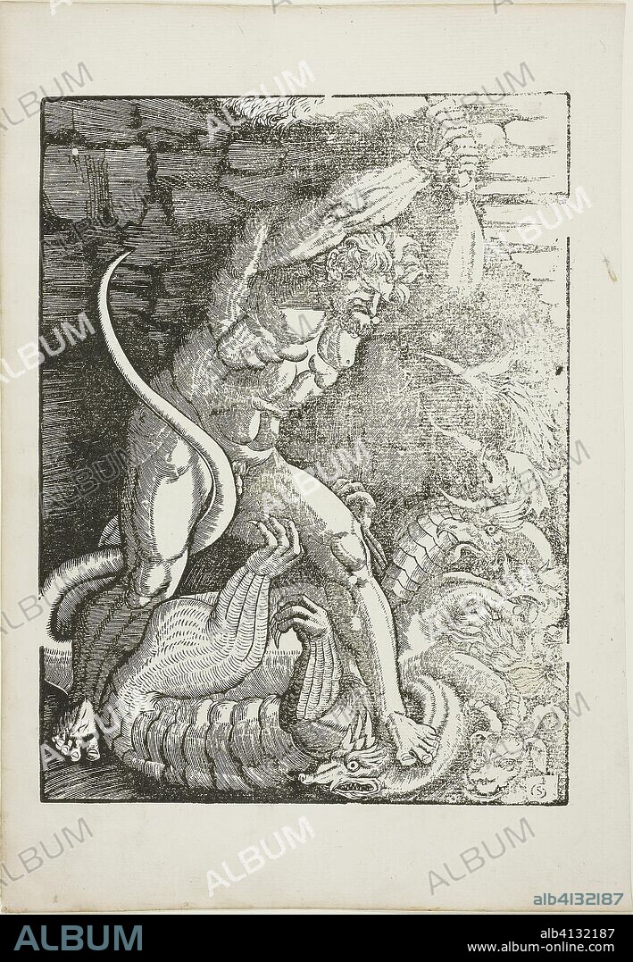 Hercules Killing the Lernean Hydra, from Scenes from the Life of Hercules. Gabriel Salmon; French, active 1504-1542. Date: 1523-1533. Dimensions: 197 × 147 mm (image/plate); 254 × 176 mm (sheet). Woodcut on paper. Origin: France.