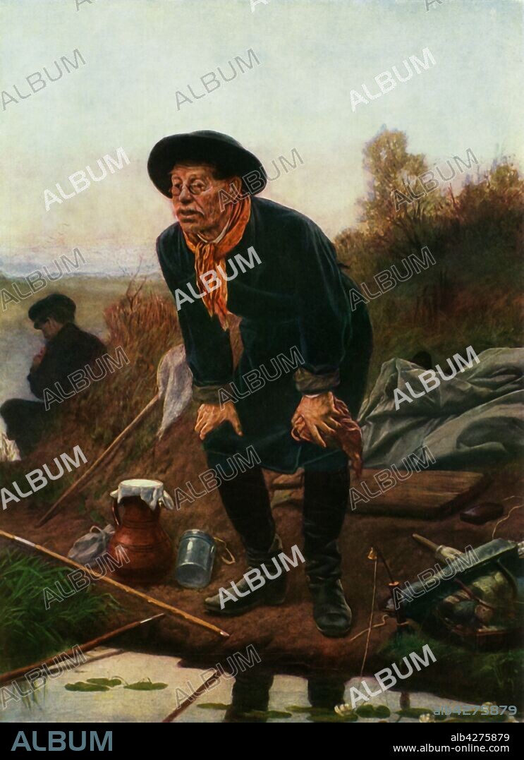 VASILY PEROV. 'The Fisherman', 1871, (1965). Painting in the State Tretyakov Gallery, Moscow. From "Russian Painting of the 18th and 19th Centuries" by Vladimir Fiala. [Artia, Czechoslovakia, 1965].