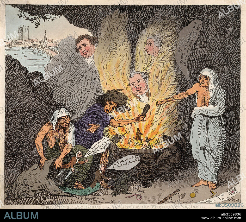 Drawings and Prints, Print, The Pit of Acheron or The Birth of the Plagues of England, Artist, Publisher, Subject, Thomas Rowlandson, William Humphrey, Charles James Fox, British, London 1757–1827 London, British, 1742?–before 1814, British, 1749–1806, Rowlandson, Thomas, Humphrey, William, Fox, Charles James, 1757, 1740, 1749.
