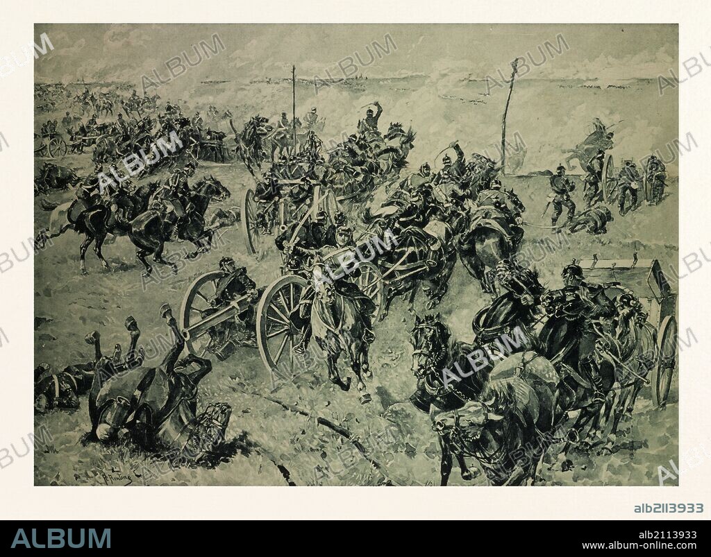 ARTILLERY FIGHT IN THE BATTLE NEAR GRAVELOTTE ON THE 18TH OF AUGUST, 1870. The Franco-Prussian War or Franco-German War, often referred to in France as the War of 1870. Amling, Franz, German painter, 1853 in Trier, 1894 in Schleissheim, student of Hasselhorst at the Städel Institute at Frankfurt a. M. In 1884 he went to Munich. He painted genre scenes and popular military paintings.