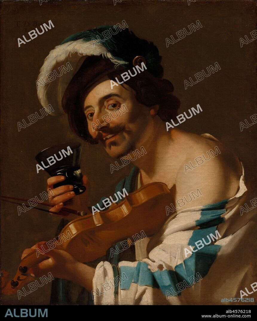 Violin Player with a Wine Glass, 1623. A native of Utrecht, Dirck van Baburen spent several years in Italy and was among the first artists to introduce Caravaggio?s revolutionary style to the Netherlands. From about 1600, the Italian artist?s unsparing naturalism and strong lighting effects had transformed painting throughout Europe. Adopting Caravaggio?s innovations, Baburen positioned his half-length musician so close to the picture plane that he seems to project into our space. Infectious spontaneity and loose, colourful dress marks him as a figure at the edges of society, unbound by behavioral norms?enhanced by his bold gaze, unshaven face, and cheeky grin complete with broken tooth.