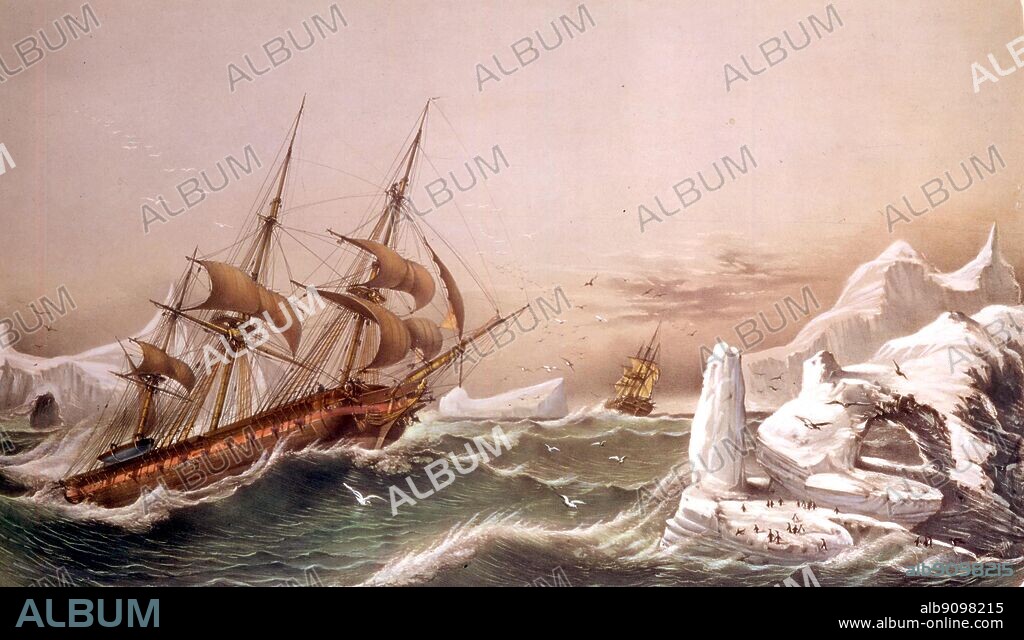 Dumont D'Urville's corvettes Astrolabe and Zelee, 25 January 1840, drawn and lithographed by Louis Le Breton (1818-1866) and published by Auguste Bry, Paris. From Antarctica: The Last Continent by Ian Cameron, pages 98-9..  Doctor Jacques Bernard Hombron (1798-1852) was a French naval surgeon and naturalist. Hombron served on the French voyage of the Astrolabe and Zelee between 1837 and 1840 to investigate the perimeter of Antarctica. He described a number of plants and animals with Honore Jacquinot.