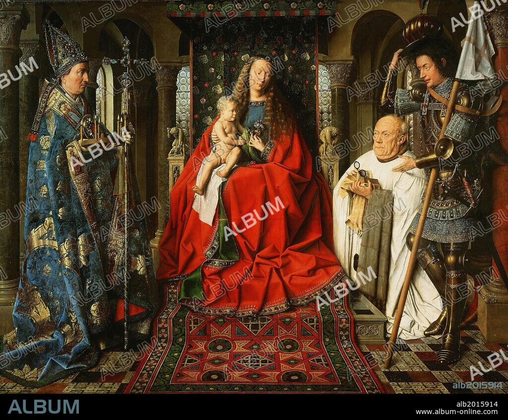 Jan van Eyck / 'Virgin and Child with Canon van der Paele', 1434-36, Oil on wood, 122.1 x 157.8 cm.