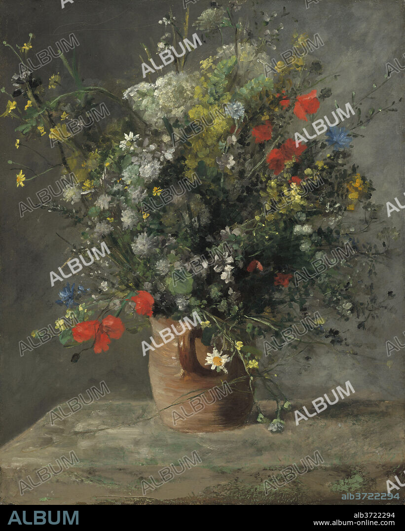 AUGUSTE RENOIR. Flowers in a Vase. Dated: c. 1866. Dimensions: overall: 81.3 x 65.1 cm (32 x 25 5/8 in.)  framed: 98.4 x 83.2 x 8.3 cm (38 3/4 x 32 3/4 x 3 1/4 in.). Medium: oil on canvas.