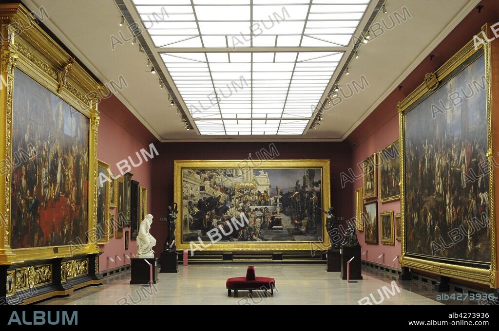 Galería de Arte Polaco del siglo XIX (Lonja de los Paños, Sukiennice). Museo Nacional de Cracovia. Interior de una sala. Polonia.