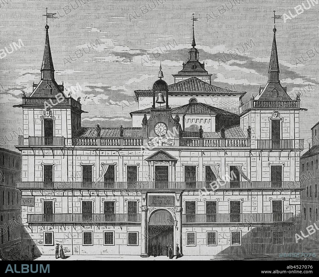 Spain, Leon. City Hall. 17th century building with Baroque facade. Engraving by Soriano, 19th century. Cronica General de Espa–a, Historia Ilustrada y Descriptiva de sus Provincias. Asturias and Leon, 1867.