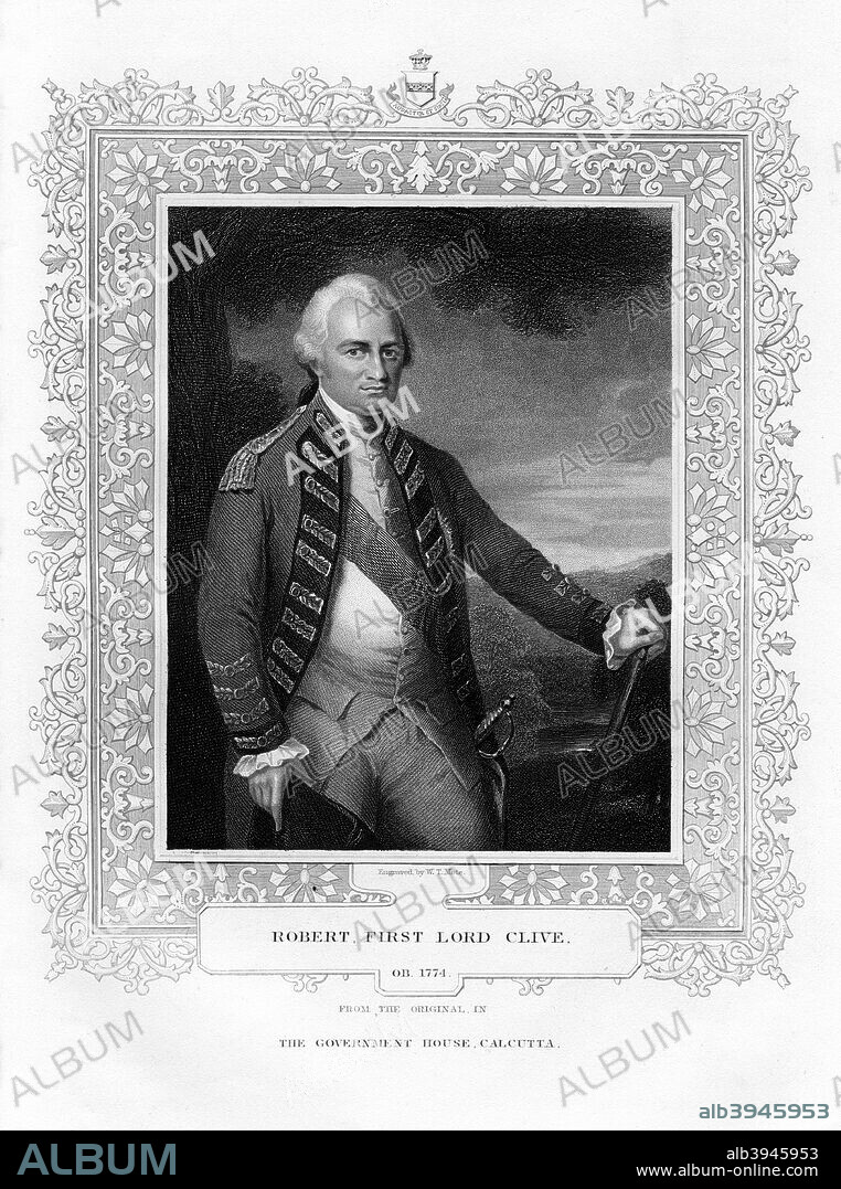 Robert Clive, 1st Baron Clive of Plassey, statesman and general, (19th century). In 1757 at the Battle of Plassey, Clive (1725-1774) and British troops secured Bengal under the control of the East India Company, and therefore British rule. Lord Clive was rewarded with an annual salary of £30,000, and the sum of £234,000.