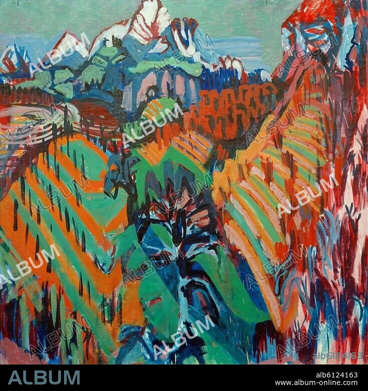 Müller, Albert 1897-1926. "Rebberge im Tessin", 1925. Öl auf Leinwand, 107 x 107 cm.