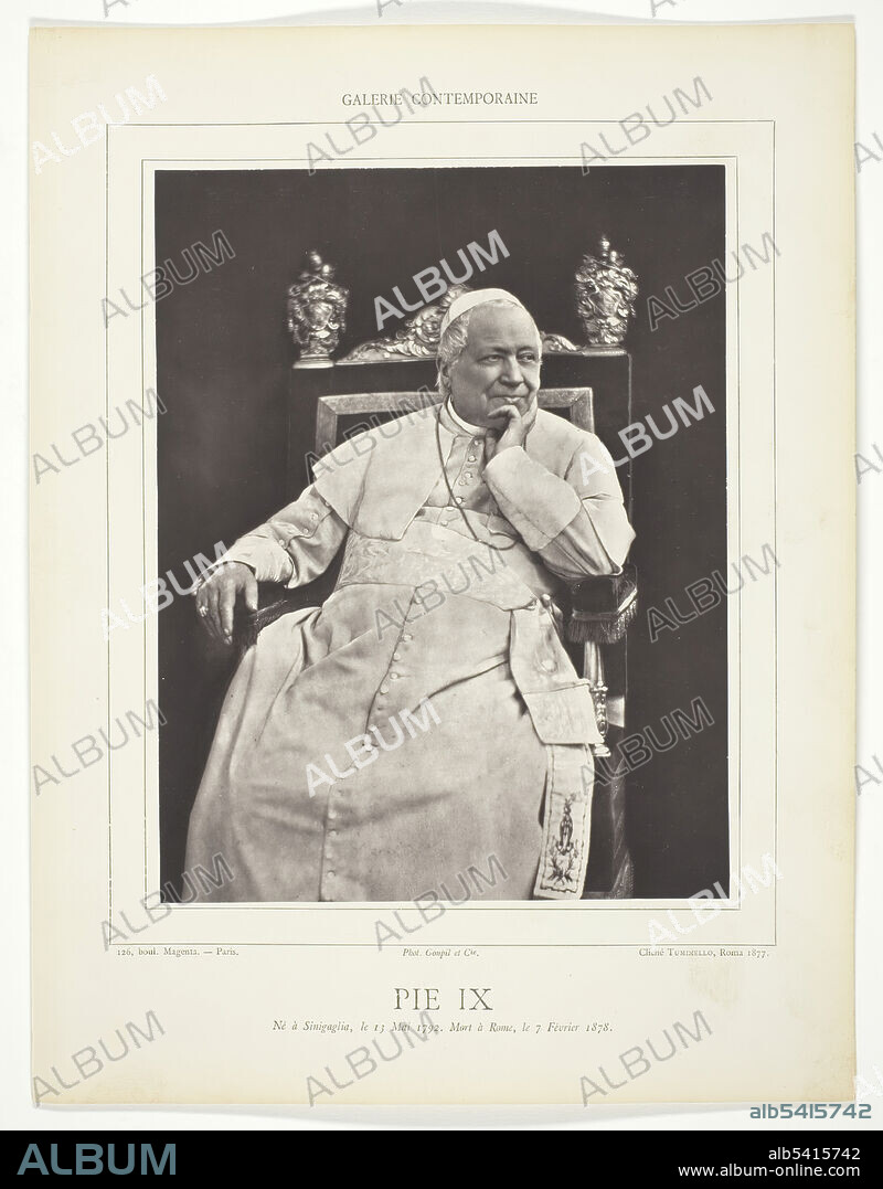 LUDOVICO TUMINELLO. Pie IX, c. 1876. [Portrait of Pope Pius IX]. Woodburytype, from the periodical "Galerie Contemporaine Littéraire, Artistique" (1878), volume 5.
