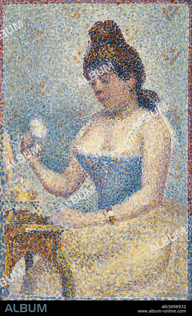 GEORGES SEURAT. Young Woman Powdering Herself. Date/Period: 1889. Painting. Oil on wood. Width: 16 cm. Height: 24.8 cm (without frame).