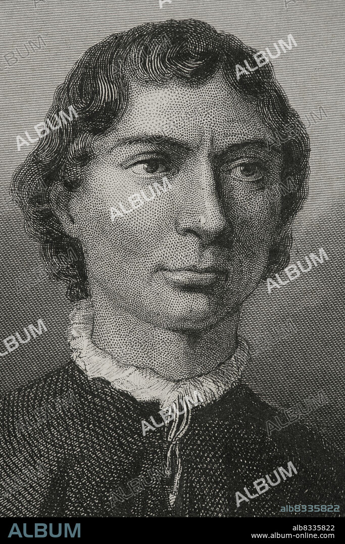 Nicolás Maquiavelo (1469-1527). Escritor y estadista italiano del Renacimiento. Retrato. Grabado. Detalle. Historia Universal, por César Cantú. Tomo V. 1856.