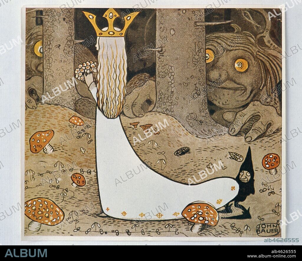 UNKNOWN and JOHN BAUER. Dag and Daga, and the Flying Troll of Sky Mountain, 1913. The princess and the troll. From "Bland Tomtar och Troll", 1913.