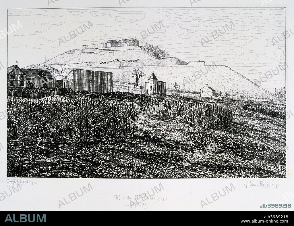 Fort du Mont Valerien, Siege of Paris, 1870-1871. After the disastrous defeat of the French at Sedan and the capture of Napoleon III, the Prussians surrounded Paris on 9 September 1870. The French commander, General Trochu, initially opted to rely on a static defence based on the city's fortifications rather than trying to break through the Prussian encirclement. The Prussians, meanwhile, had no intention of invading the city, relying on a blockade to compel its capitulation. Eventually the French made several attempts to break out, but all were unsuccessful. The city held out despite famine and great hardship until a bombardment with heavy siege guns led to its surrender on 28 January 1871. From a private collection.